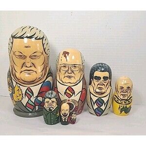 Vintage 7-Piece Hand Painted Russian Babushka Wood Nesting Dolls